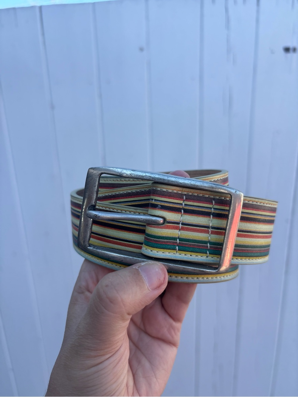 Paul Smith Classic Striped Leather Belt Size 32